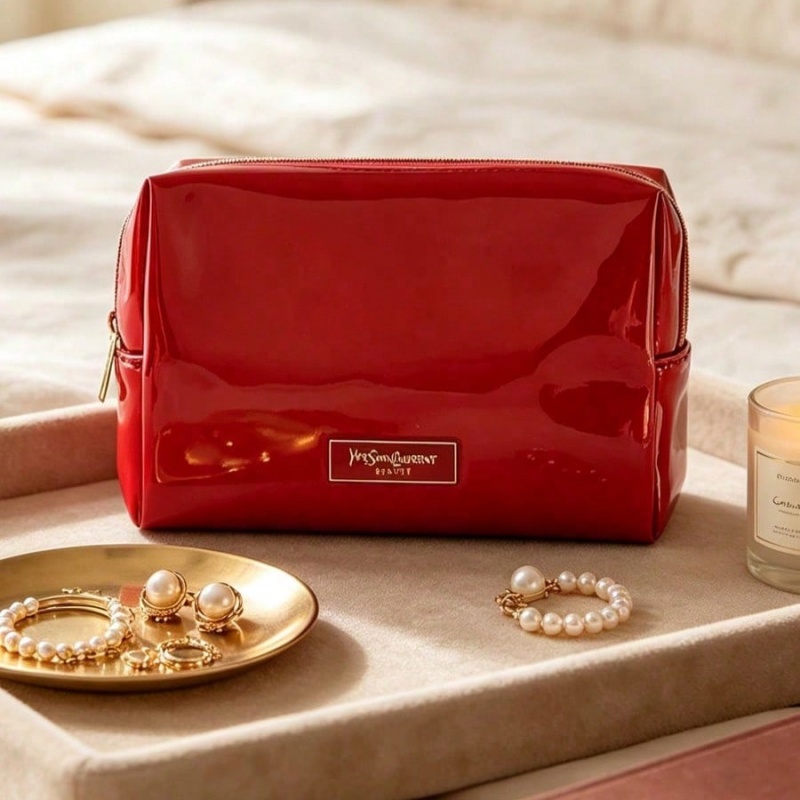 Women Luxury Bags Ysl - Tas Makeup Kulit Imitasi Merah YSL