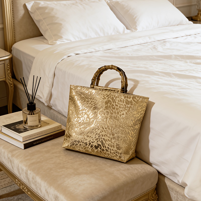 Luxury Bags Big - Tas tote jacquard daun emas metalik